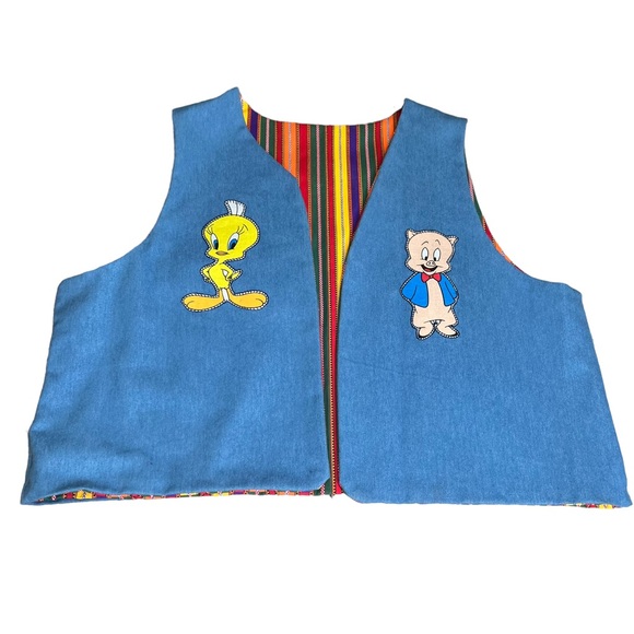 Tweety Bird Porky Pig Looney Toons Warner Bros. Blue Handmade Vest 1X - Picture 1 of 11